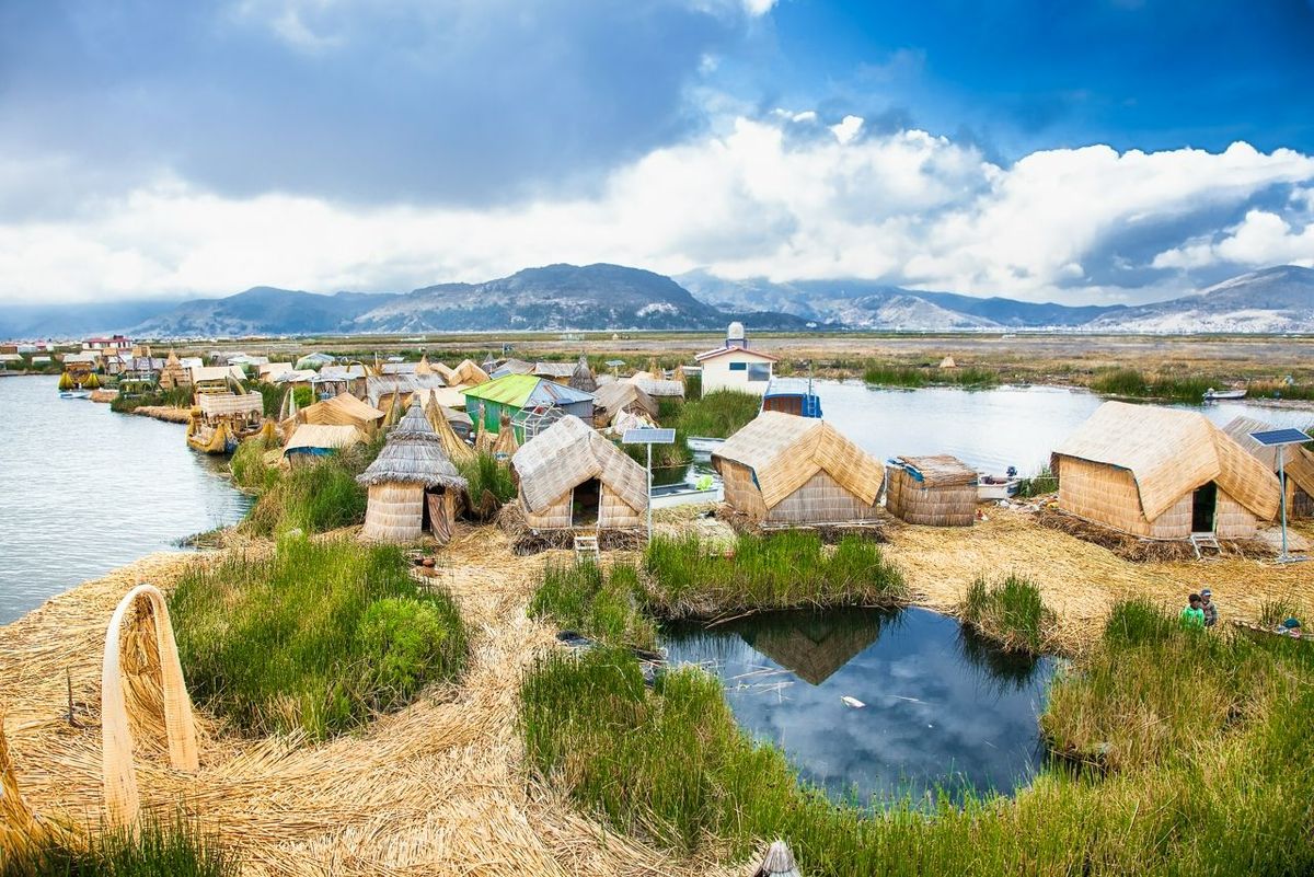 Uros, Peru - Jan 5, 2019. Uros floating islands on Titicaca lake in Puno, Peru, South America.