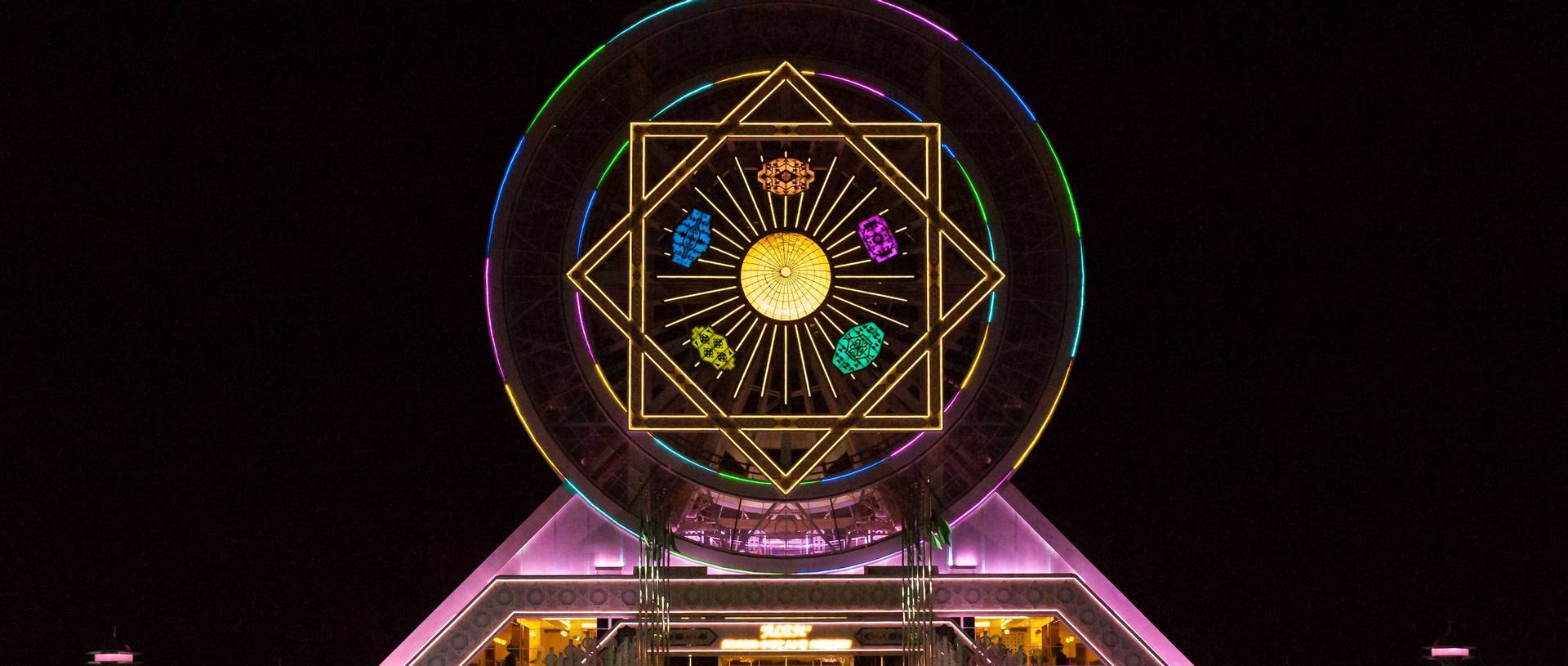 Ashgabat'S Alem Cultural And Entertainment Center, Largest Enclosed Ferris Wheel By Night
