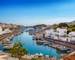 View on old town Ciutadella port on sunny day, Menorca island, Spain.