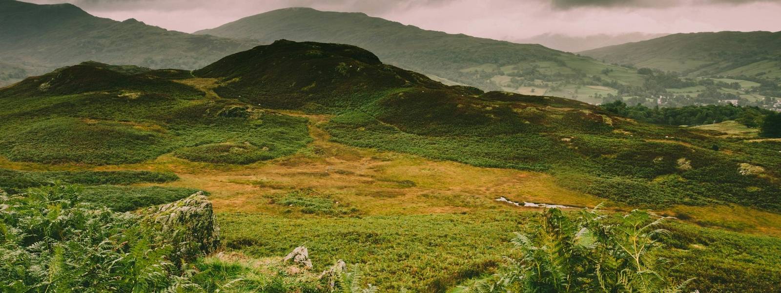 Landscape view from Loughrigg fell in the Lake District