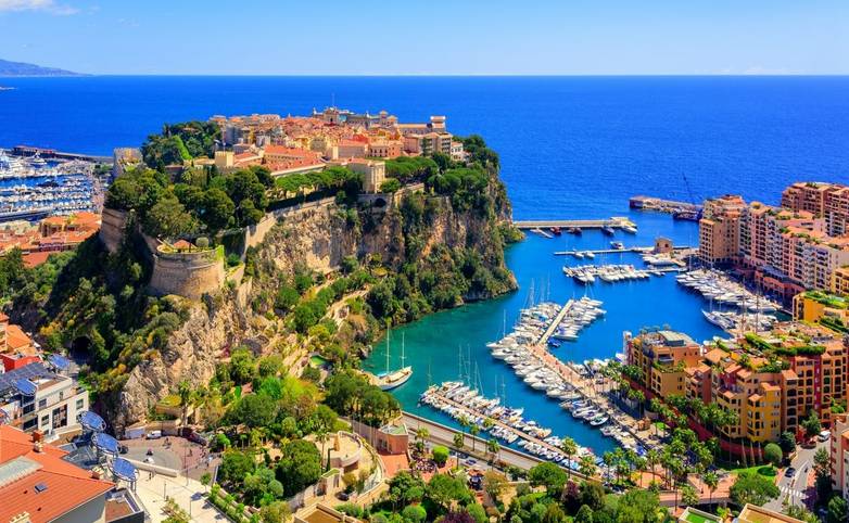 Old town and Prince Palace on the rock in Mediterranean Sea, Monaco, southern France