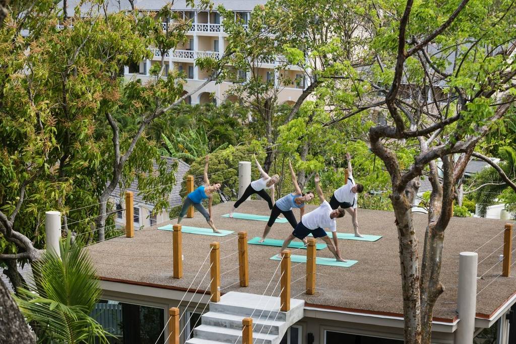 Yoga outside at Adler Thermae