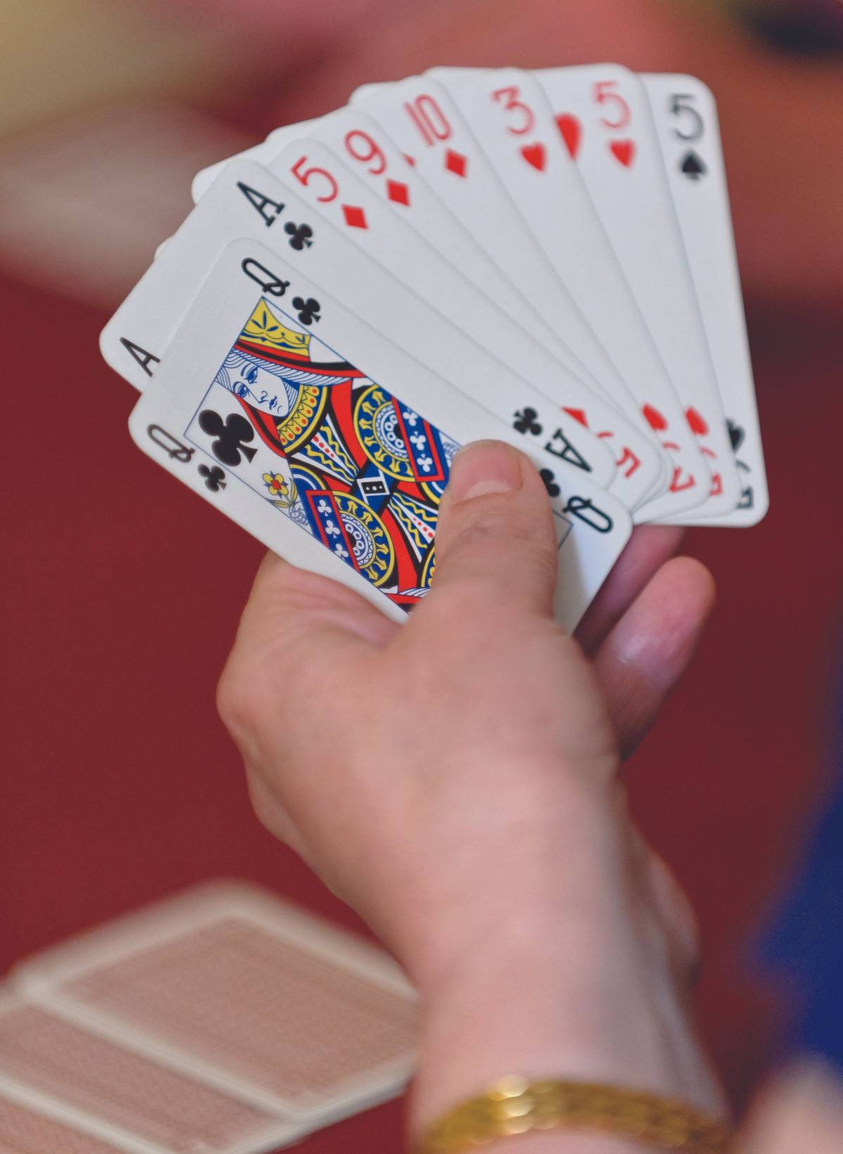 Bridge players hand of cards