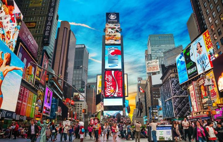 New York, USA - May 11, 2013: Times Square with tourists. Iconified as New York, USA - May 11, 2013: Times Square with tourists. Iconified as