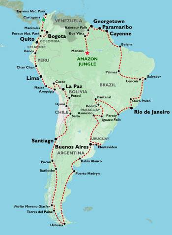 CARTAGENA to MANAUS inc. GUIANAS (27 weeks) Trans South America
