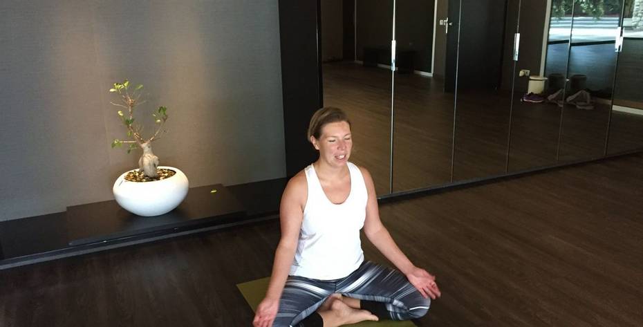 Claudia practicing yoga at SHA Wellness Clinic