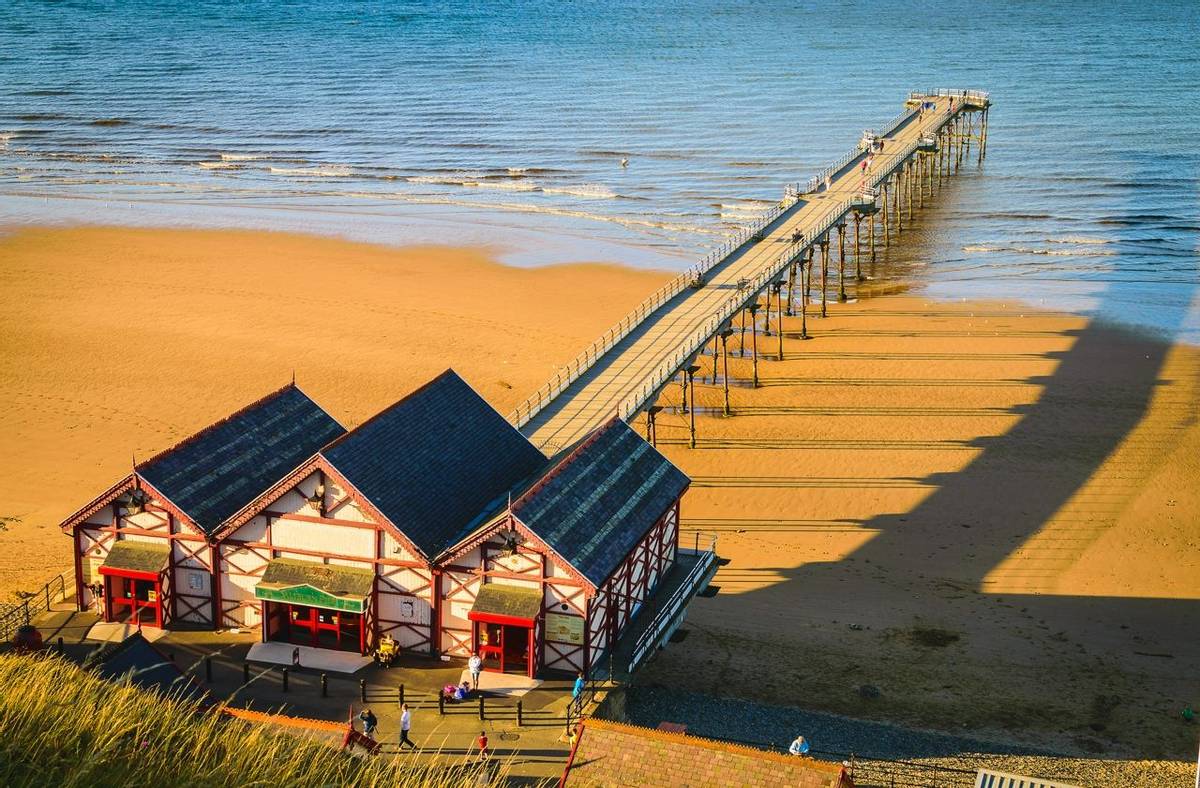 Clifftop view of Pier at Saltburn by the Sea, North Yorkshire, UK