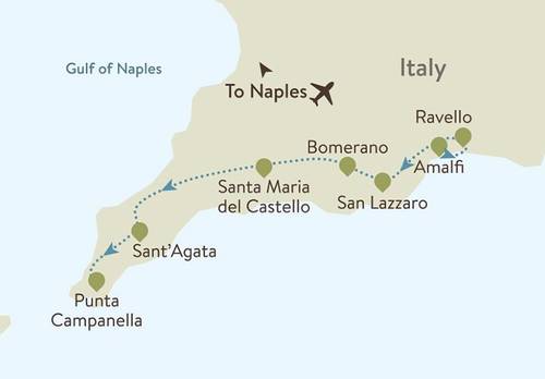 Itinerary map for Amalfi Coast