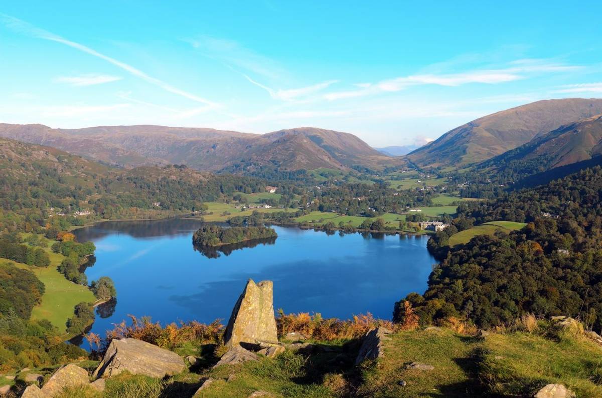 Grasmere Lake from Loughrigg Fell in Lake District National Park England