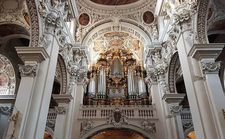 Magnificent baroque organ in St. Stephen's Cathedral, largest cathedral organ in the world in Passau, Germany