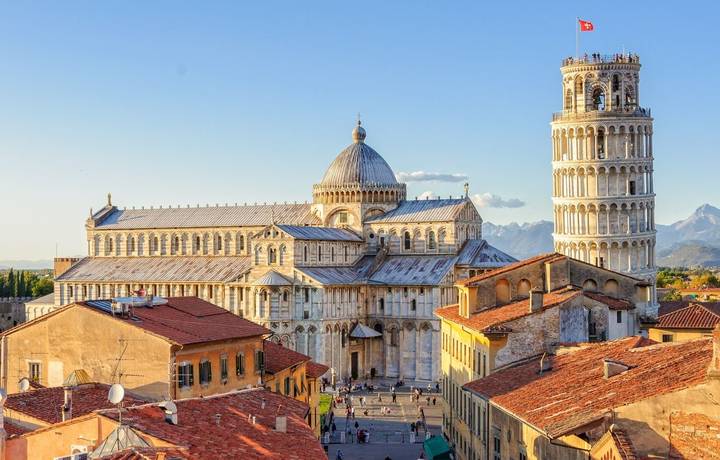 Cathedral (Duomo) and the Leaning Tower photographed from above the roofs, from the Grand Hotel Duomo - Pisa, Tuscany, Italy Cathedral (Duomo) and the Leaning Tower photographed from above the roofs, from the Grand Hotel Duomo - Pisa, Tuscany, Italy