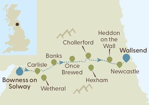 Itinerary Map - Hadrian's Wall Complete Guided Trail Holiday