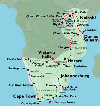 NAIROBI to VICTORIA FALLS (53 days) Apes & Lakes