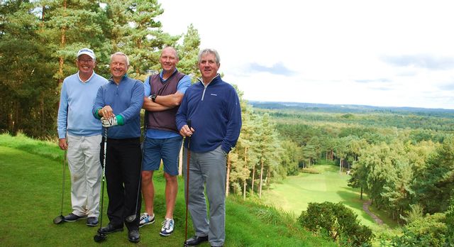 Group of golfers standing on 5th tee at Old Thorns golf course