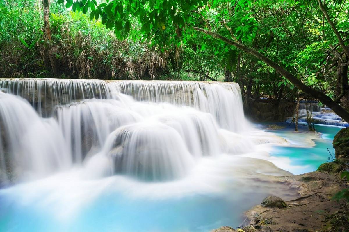 Turquoise water of Kuang Si waterfall, Luang Prabang. Laos
