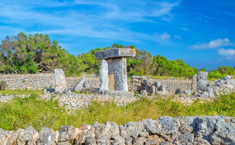 Ancient stone table at the Talaiot y Taula de Trepuco, Menorca island, Spain.