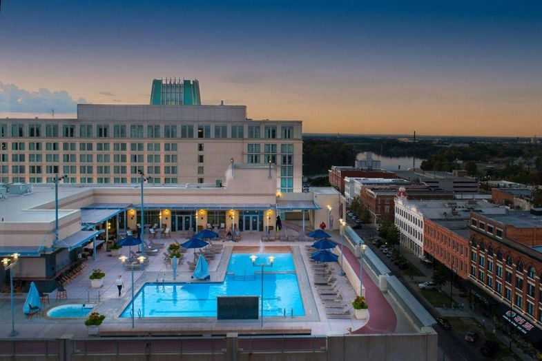 Renaissance Montgomery Hotel & Spa at the Convention Center outdoor pool evening.jpg