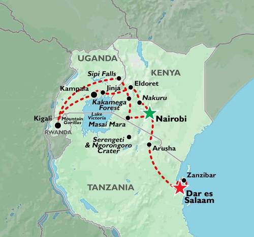 NAIROBI to DAR ES SALAAM (33 days) Gorillas, Gameparks & Zanzibar