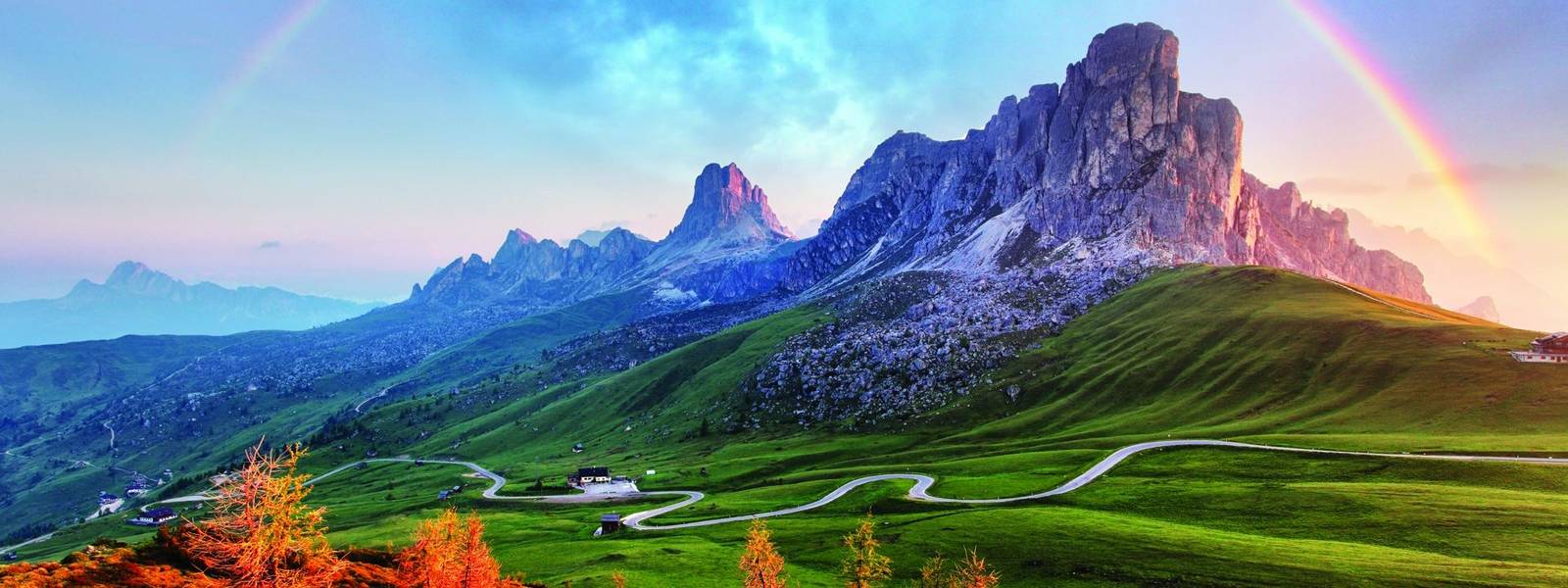 Landscape nature mountan in Alps with rainbow