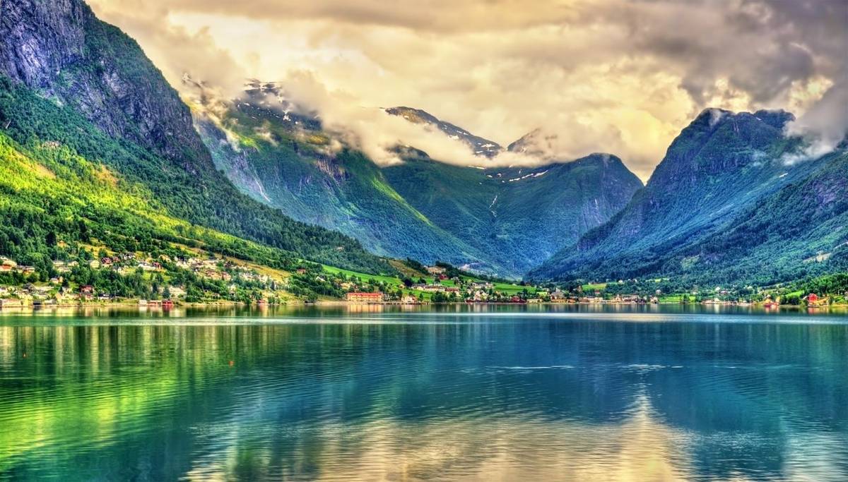 View of Nordfjorden fjord near Loen in Norway