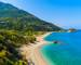 A view of Potami beach with azure sea water, Samos island, Greece