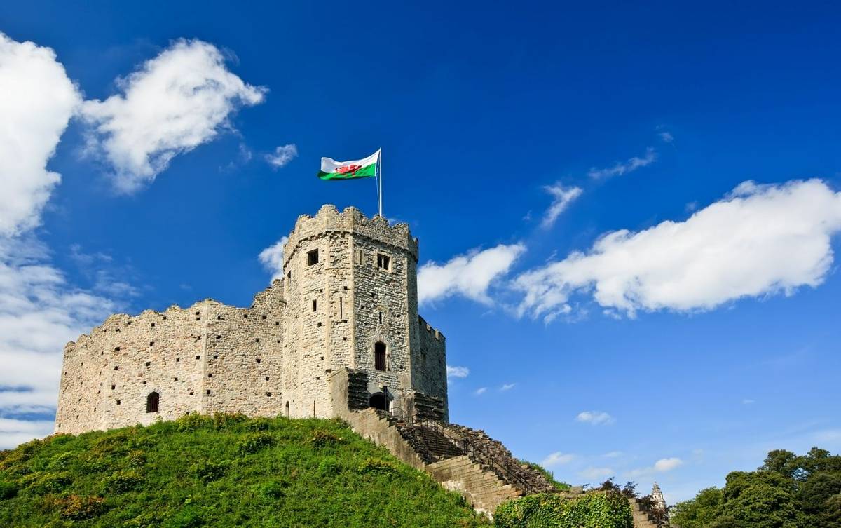 View of Cardiff Castle in Cardiff, Wales.