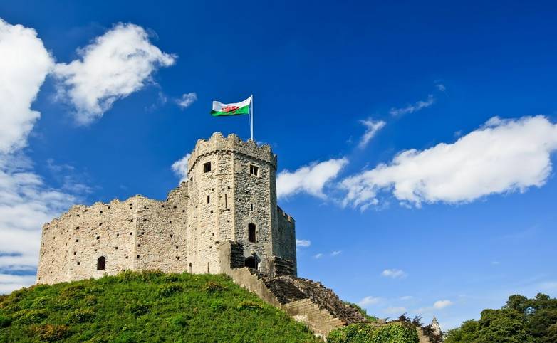 View of Cardiff Castle in Cardiff, Wales.