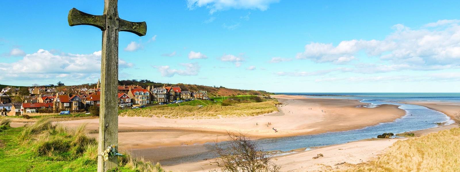 Alnmouth beach with wooden cross