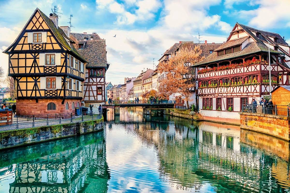 Traditional half-timbered houses on the canals district La Petite France in Strasbourg, UNESCO World Heritage Site, Alsace, …