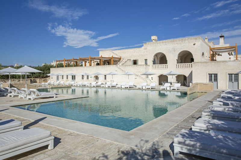 swimming pool area at Borgo Egnazia in Puglia, Italy
