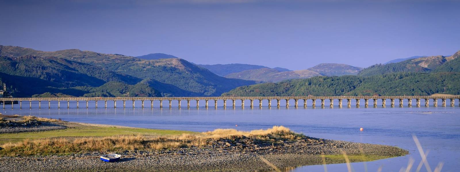 Barmouth Bridge on the Mawddach Estuary Barmouth Gwynedd Wales