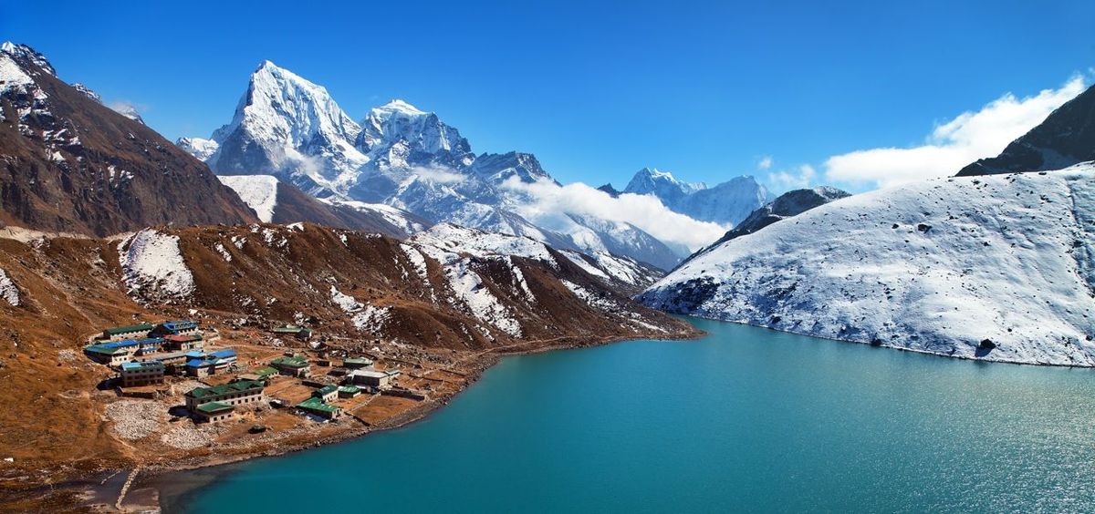 Dudh Pokhari Tso or Gokyo lake, Gokyo village, Ngozumba glacier, Arakam tse peak and chola tse peak from Gokyo Ri - trek to …