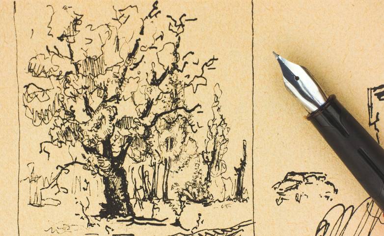Tree drawing by ink with fountain pen.