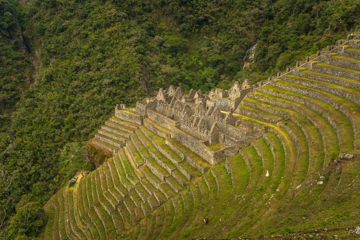 Inca Trail, Peru - August 03, 2017: Ancient ruins of Winay Wayna on the Inca Trail, Peru