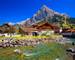 Colorful wooden houses with flowers in Kandersteg village