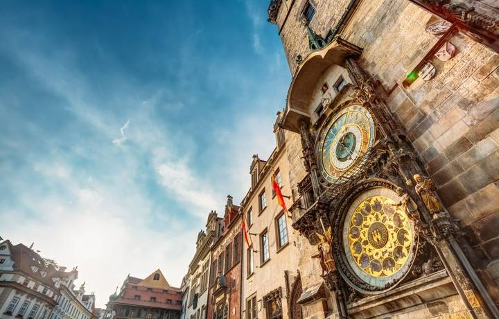 Tower Of Town Hall With Astronomical Clock - Orloj In Prague, Czech Republic Tower Of Town Hall With Astronomical Clock - Orloj In Prague, Czech Republic