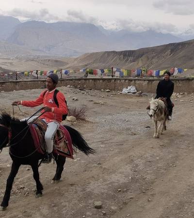 Mustangi horsemen near Ghar gompa in Upper Mustang