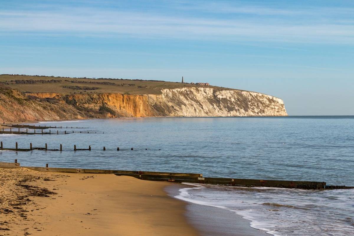 Sandown Bay on the Isle of Wight, looking towards Red Cliff and Culver Cliff