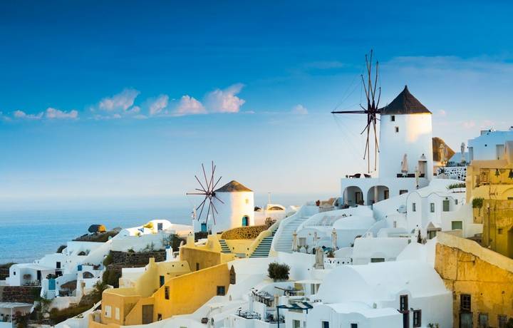 View of Oia the most beautiful village of Santorini island in Greece. View of Oia the most beautiful village of Santorini island in Greece.