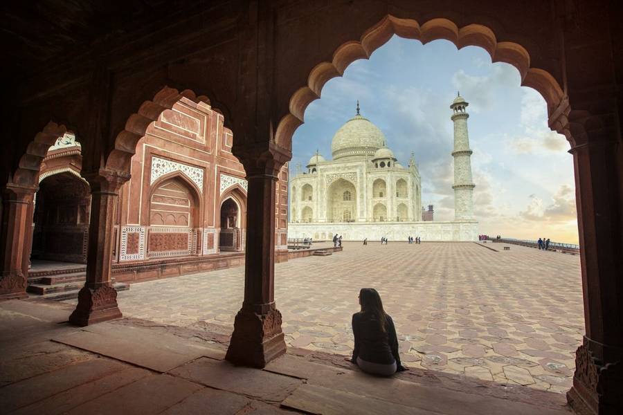 Woman looking at the architecture in India