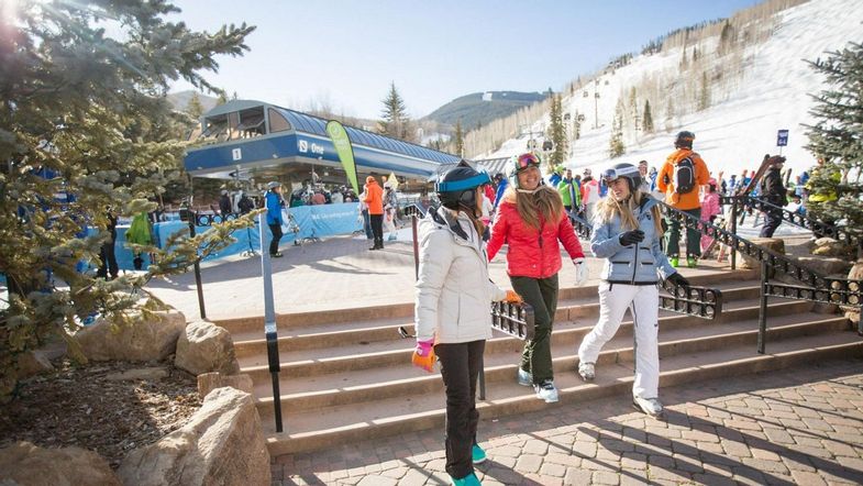Ladies Skiing on Mountain in Vail, CO.