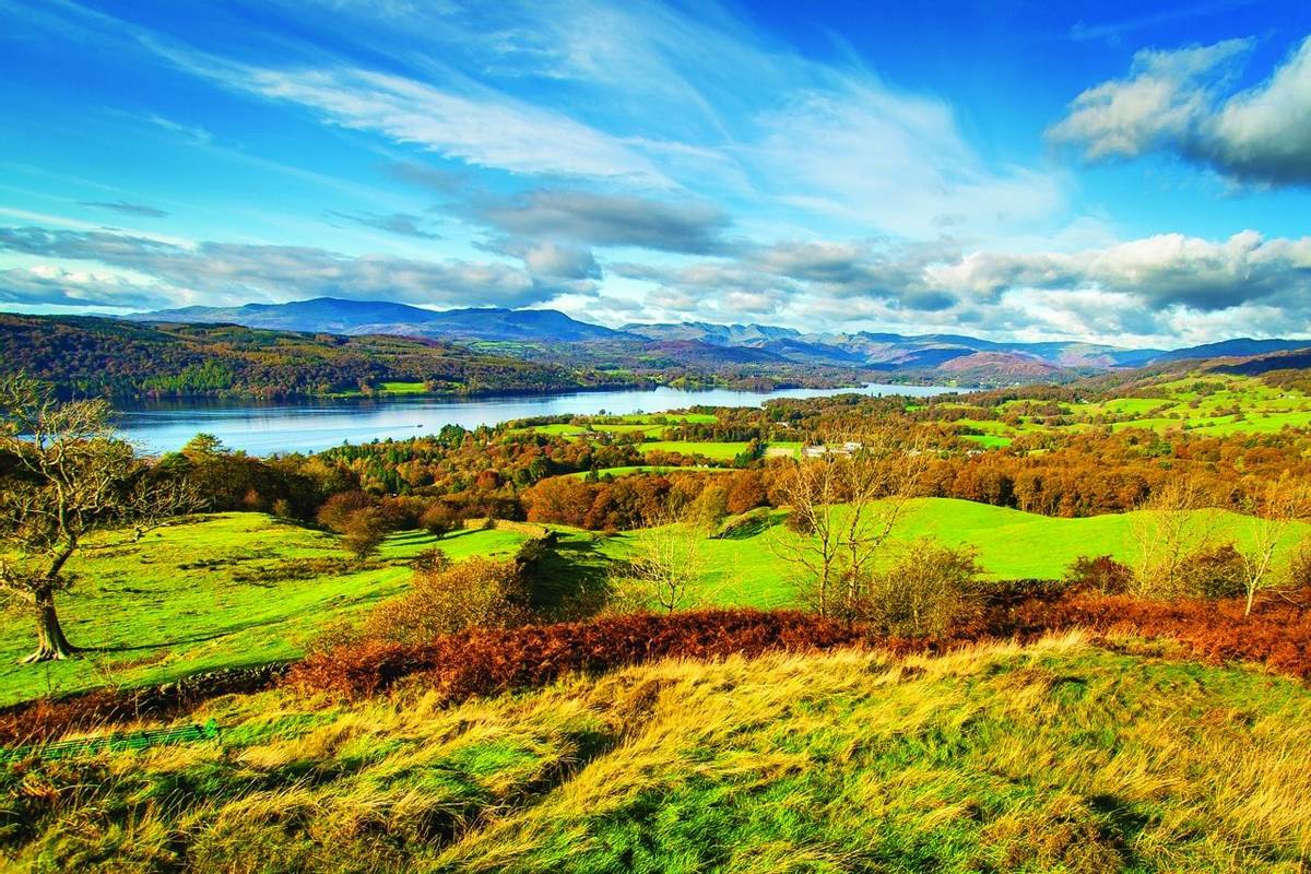 View on Windermere Lake from Orrest Head. English Lake District National Park, Cumbria, UK