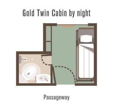 Great Southern Rail Gold Twin Cabin layout by night