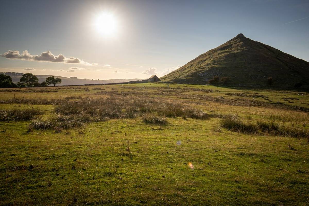 Thorpe Cloud, Dovedale, Peak District, in front of the Sun on a summers day