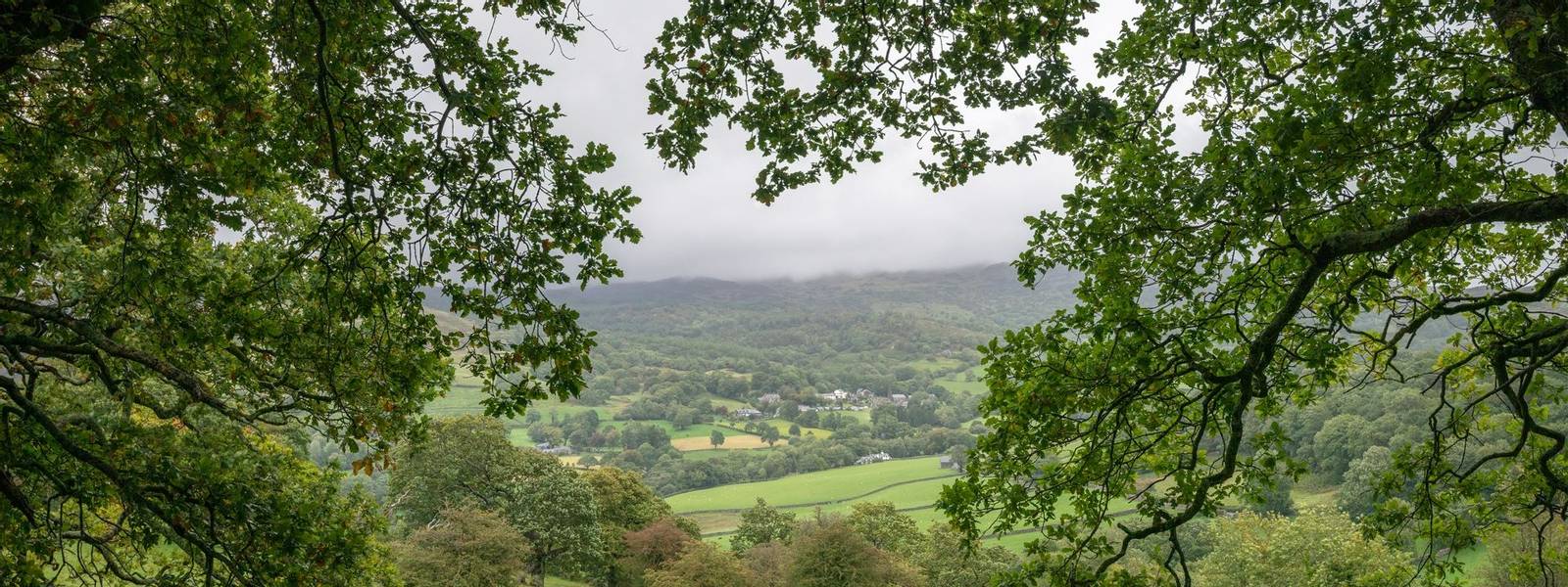 Landscape image of view from Precipice Walk in Snowdonia overlooking Barmouth and Coed-y-Brenin forest during rainy afternoo…