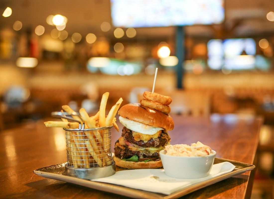 Double cheeseburger served at a sport bar in liphook