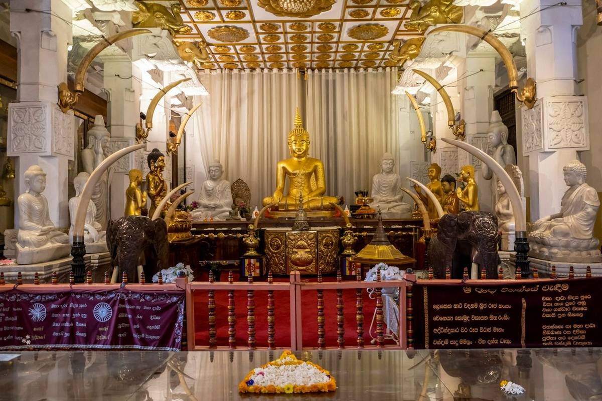 Sri Lanka. The city of Kandy. Attraction Temple of the Tooth of the Buddha. View of the Buddha statue.High quality photo