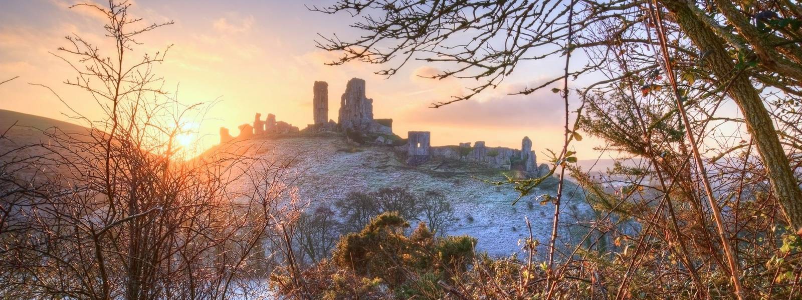 Corfe Castle Winter sunrise.
