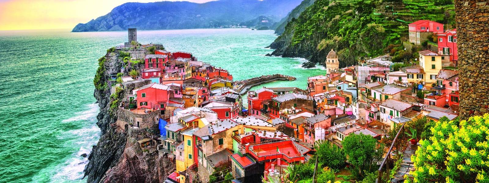 Vernazza in Cinque Terre, Liguria, Italy, on sunset