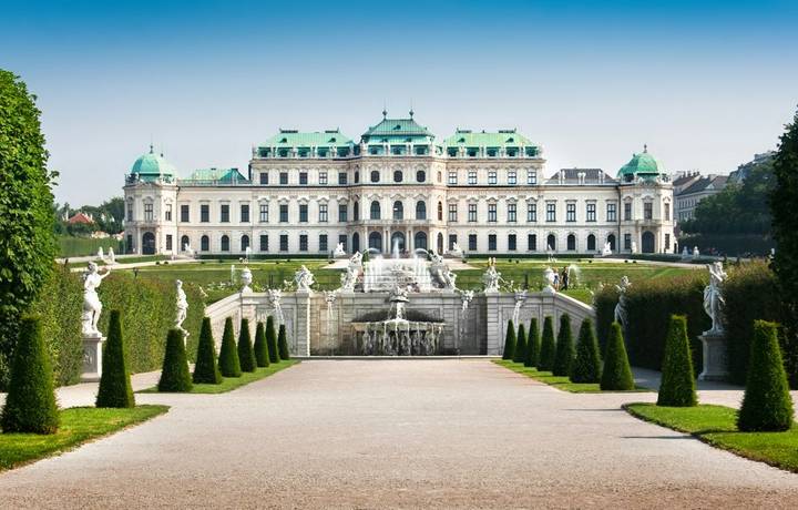 Beautiful view of famous Schloss Belvedere, built by Johann Lukas von Hildebrandt as a summer residence for Prince Eugene of… Beautiful view of famous Schloss Belvedere, built by Johann Lukas von Hildebrandt as a summer residence for Prince Eugene of…